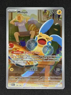 Minun 194/182 - SV04: Paradox Rift Illustration Rare Pokemon Card - Image 1