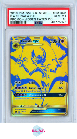 FA/LUNALA GX PRM-HIDDEN FATES P.C. POKEMON SM BLCK STR PRM 2019 SM103A PSA 10 - Image 1