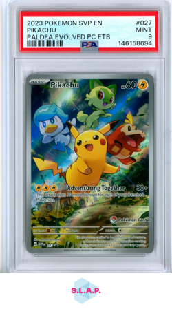 PIKACHU PALDEA EVOLVED PC ETB POKEMON SVP EN-SV BLACK STAR PROMO 2023 027 PSA 9 - Image 1
