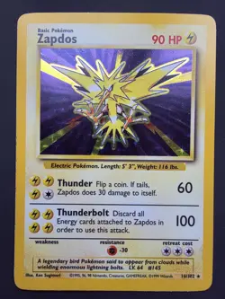 Zapdos 16/102 Holo Rare English Base Set Pokemon TCG Vintage WOTC NM - Image 1