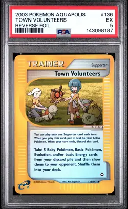 2003 POKEMON AQUAPOLIS #136 TOWN VOLUNTEERS-REVERSE FOIL PSA 5 - Image 1