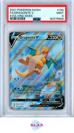 DRAGONITE V POKEMON 192 2021 EVOLVING SKIES FULLART ENGLISH PSA 9 - Image 1