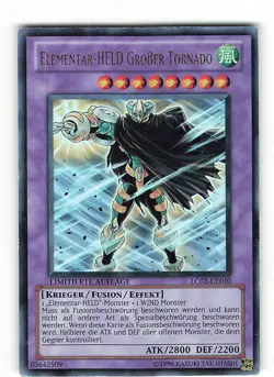 Yugioh ELEMENTAR-HELD GROßER TORNADO , lc02-de010 Ultra Rare deutsch Excellent - Image 1