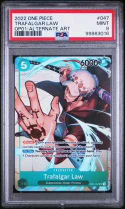 2022 One Piece OP01 Alternate Art Pre-Errata #047 Trafalgar Law PSA 9 GEM MINT - Image 1