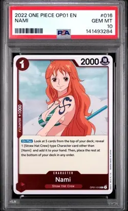 2022 ONE PIECE OP01-ROMANCE DAWN PRE ERRATA 016 NAMI PSA 10 GEM MINT - Image 1