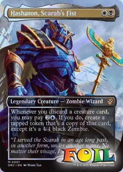 Hashaton, Scarab's Fist Borderless 001 MTG Commander Aetherdrift Mythic NP Foil - Image 1