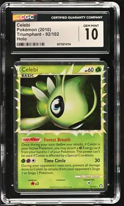 CGC 10 GEM MINT Celebi 2010 Triumphant 92/102 Holo Pokemon Card - Image 1