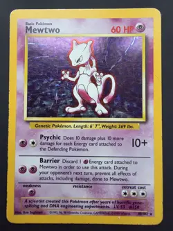 Pokemon Mewtwo TCG Holo Rare Card Base Set 10/102, WOTC 1999 Vintage MP - Image 1