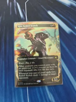 Gev Scaled Scorch Borderless Raised Foil Card, MTG/BLB, Near Mint Condition - Image 1