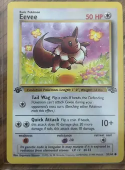 Eevee 51/64 Jungle 1st Edition Regular 50 HP Pokemon TCG Card 1999 - Image 1