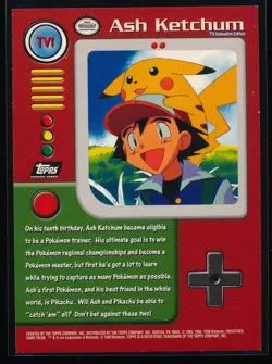 1999 Topps Pokemon TV1 Ash Ketchum Character Card Series 1 Holo Foil - Image 2