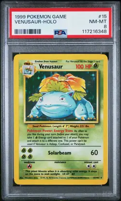 1999 POKEMON BASE SET UNLIMITED #15 VENUSAUR-HOLO PSA 8 - Image 1