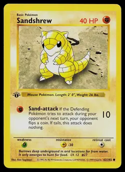 Pokemon Card - Sandshrew Base Set (Shadowless) 62/102 Common 1st Edition - Image 1