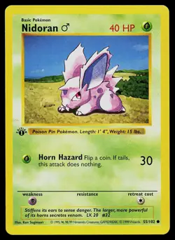 Pokemon Card - Nidoran M Base Set Shadowless 55/102 1st Edition Common - Image 1