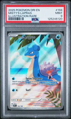 2025 POKEMON DRI EN-DESTINED RIVALS ILLUSTRATION RARE #194 MISTY'S LAPRAS PSA 9 - Image 1