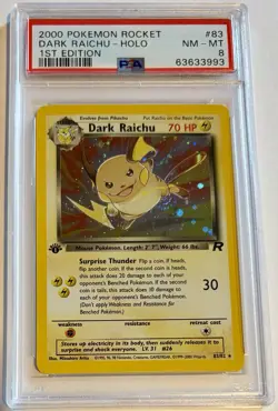 Pokemon TCG Team Rocket Dark Raichu 83/82 Holo 1st Ed Secret Rare PSA 8 - Image 1