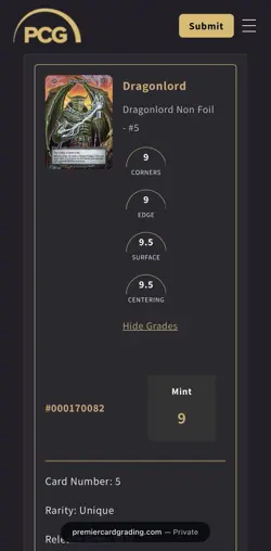 Sorcery Contested Realm Dragonlord Avatar Non-Foil PCG Graded Mint 9 PLAYER SLAB - Image 3