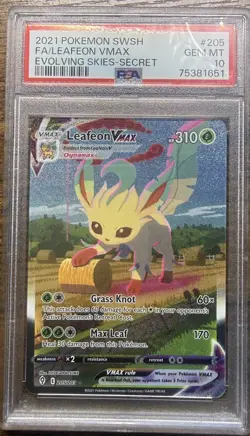 PSA 10 GEM MINT 2021 Leafeon VMAX 205/203 Evolving Skies Pokemon TCG - Image 1
