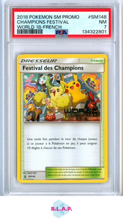 CHAMPIONS FESTIVAL WORLD 18-FRENCH POKEMON SM BLACK STAR PROMO 2018 SM148 PSA 7 - Image 1