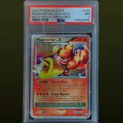 2007 POKEMON D P MYSTERIOUS TREASURES MAGMORTAR LV X 123 123 HOLO PSA 7 - Image 1