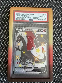 2020 POKEMON SWORD & SHIELD CHAMPION'S PATH SECRET FULL ART/CHARIZARD V PSA 10 - Image 1