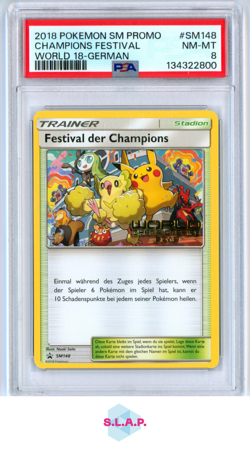 CHAMPIONS FESTIVAL WORLD 18-GERMAN POKEMON SM BLACK STAR PROMO 2018 SM148 PSA 8 - Image 1