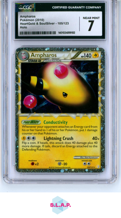 AMPHAROS HEARTGOLD & SOULSILVER HOLO 105/123 POKEMON CGC 7 - Image 1