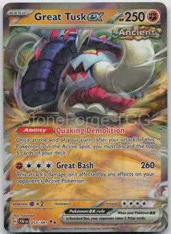 Great Tusk ex 053/091 Double Rare Paldean Fates Pokemon NM/M - Image 1