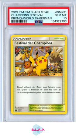 CHAMPIONS FESTIVAL PRM-WORLD 19-GER POKEMON SM BLCK STR 2019 SM231 PSA 10 - Image 1