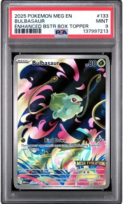 Bulbasaur 2025 Mega Evolution Enhanced Bster Bx Promo Topper 133/132 PSA MINT 9 - Image 1