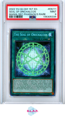 SEAL OF ORICHALCOS MAMA-SEC PHARAOH'S RARE YU-GI-OH! 2022 EN111 PSA 9 - Image 1