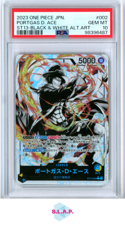 PORTGAS D. ACE BLCK & WHITE ALT ART ONE PIECE JP ULTI DECK ST13 2023 002 PSA 10 - Image 1