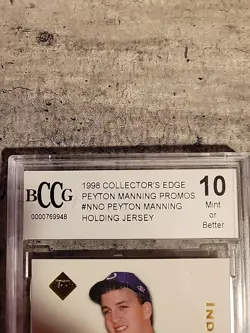 1998 Collector's Edge Peyton Manning Promos Holding Jersey Rookie #NNO BCCG 10 - Image 3