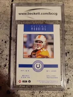 1998 Collector's Edge Peyton Manning Promos Holding Jersey Rookie #NNO BCCG 10 - Image 4