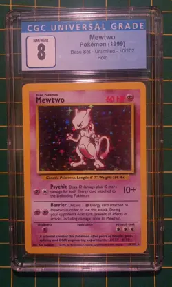 CGC 8 Mewtwo 1999 Base Set 10/102 Holo Pokemon Card WOTC - Image 1