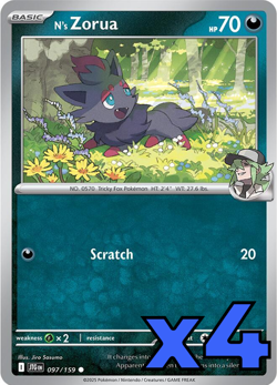 4x N's Zorua 097/159 Sv09: Journey Together PLAYSET x4 - Pokemon TCG - NM - Image 1