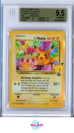 _____'S PIKACHU 2021 POKEMON CELEB CLSC. COLL. CONFETTI HOLOFOIL 24 BGS 9.5 - Image 1