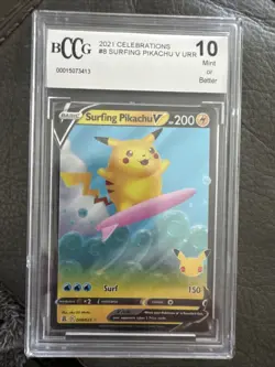 Pokemon TCG Surfing Pikachu V 8/25 Full Art Ultra Rare BCCG Beckett 10 Mint - Image 1