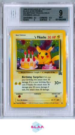 BIRTHDAY PIKACHU HOLO POKEMON LEAGUE 1999-02 BLACK STAR PROMOS 24 BGS 9.0 - Image 1
