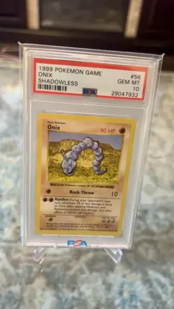 1999 POKEMON GAME SHADOWLESS #56 ONIX PSA 10 Gem Mint - Image 1