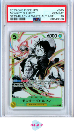 MONKEY D. LUFFY BLCK & WHITE ALT ART ONE PIECE JP ULTI DECK ST13 2023 015 PSA 10 - Image 1