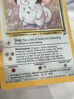 2000 Pokemon Base Set II 2 Clefairy Holo Rare 6/130 - Image 3