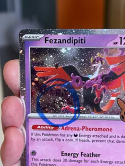POKEMON FEZANDIPITI #096/167 COSMOS HOLOFOIL NM WITH SWIRL TRICK OR TRADE 2024 - Image 2