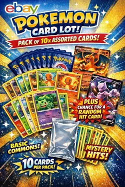 10 PACK RANDOM Pokemon Cards 1999-2026 Cards Basic Cards W/ CHANCE FOR HIT CARDS - Image 2