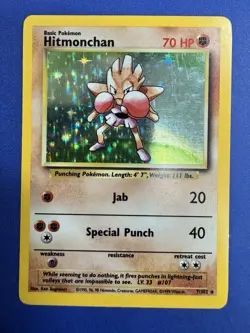 Pokemon TCG Hitmonchan Base Set Holo Unlimited Rare 7/102 MP - Image 1