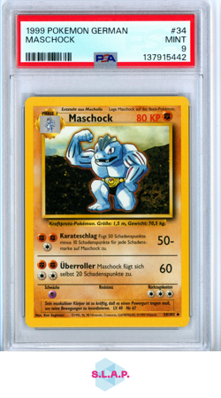 MASCHOCK POKEMON 34/102 1999 BASE SET MINT GERMAN PSA 9 - Image 1