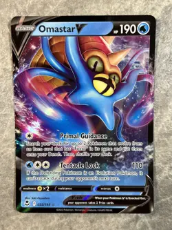 Omastar V 035/195 Pokemon TCG Card Silver Tempest Holo Rare (Near Mint) NM 2 - Image 1