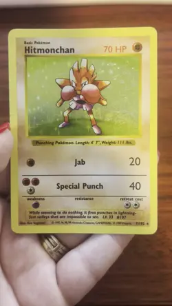 HItmonchan 7/102 Base Set Holo Rare Vintage 1999 Pokemon Card - Image 2
