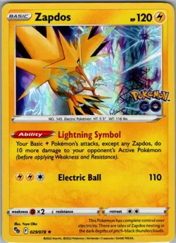 Zapdos 029/078 Holo Holo Rare Pokemon GO NM - Image 1