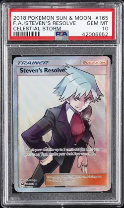 2018 POKEMON SUN & MOON CELESTIAL STORM #165 FULL ART/STEVEN'S RESOLVE PSA 10 - Image 1